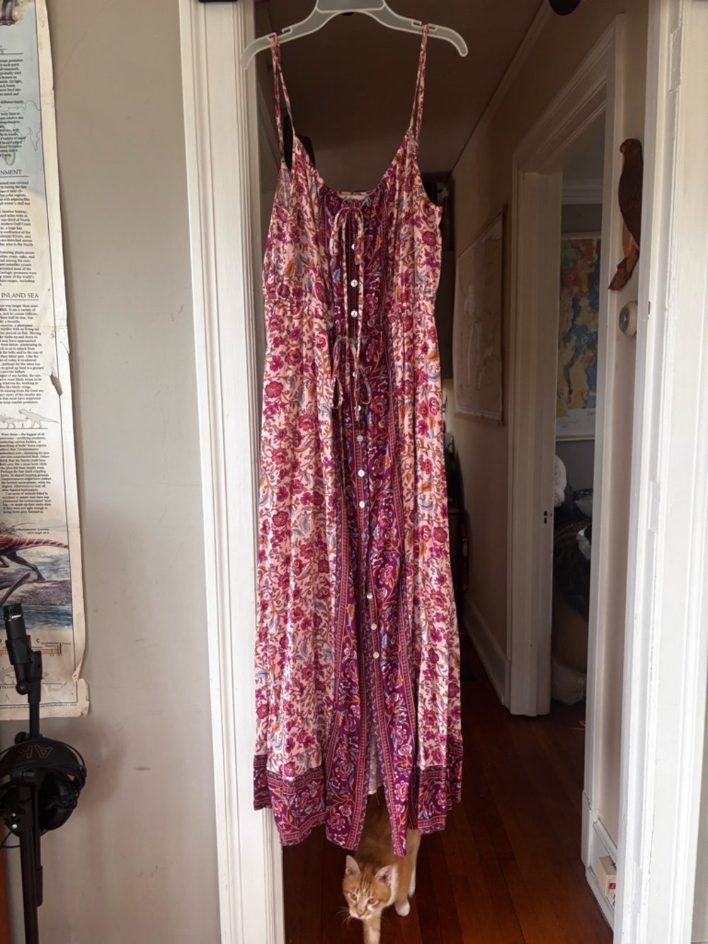 Arnhem tie-front floral boho maxi dress (button front, strappy)